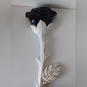 Halloween Black Rose With White Stem Decor Piece